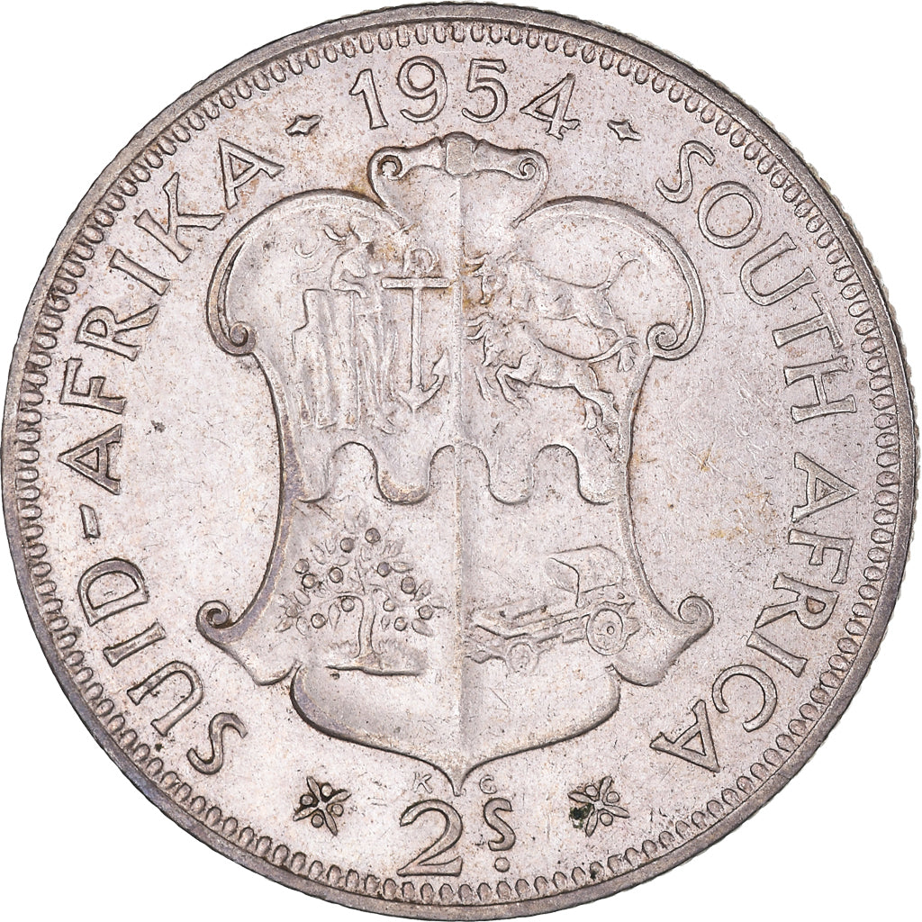 Coin, South Africa, Elizabeth II, 2 Shillings, 1954, EF(40-45), Silver, KM:50