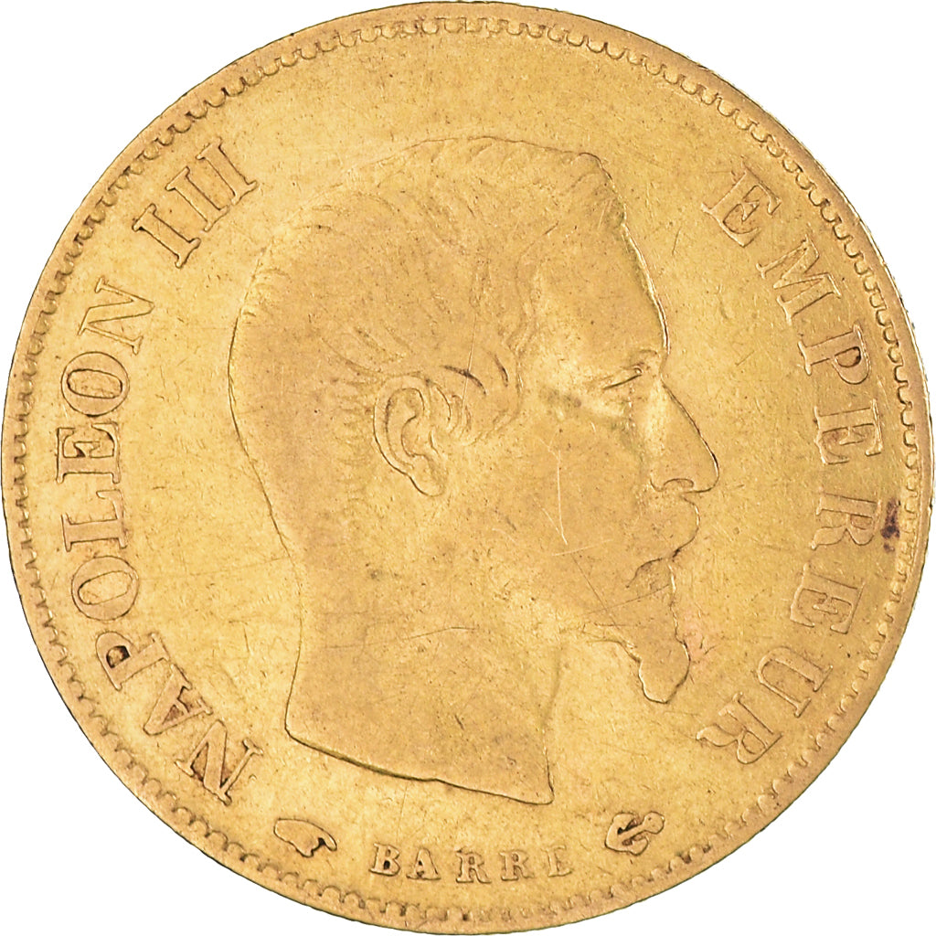 Moeda, França, Napoleon III, 10 Francs, 1858, Paris, EF(40-45), Dourado