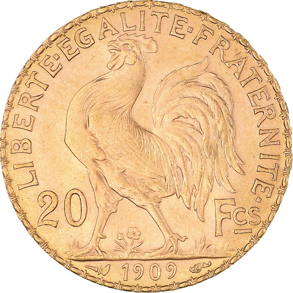 Coin, France, Marianne, 20 Francs, 1909, Coq, MS(60-62), Gold, KM:857