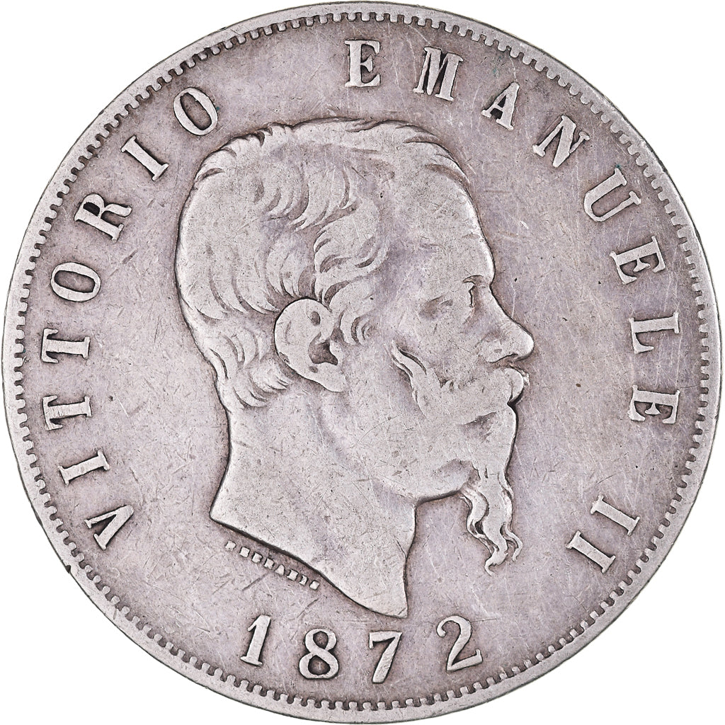 Coin, Italy, Vittorio Emanuele II, 5 Lire, 1872, Milan, VF(30-35), Silver