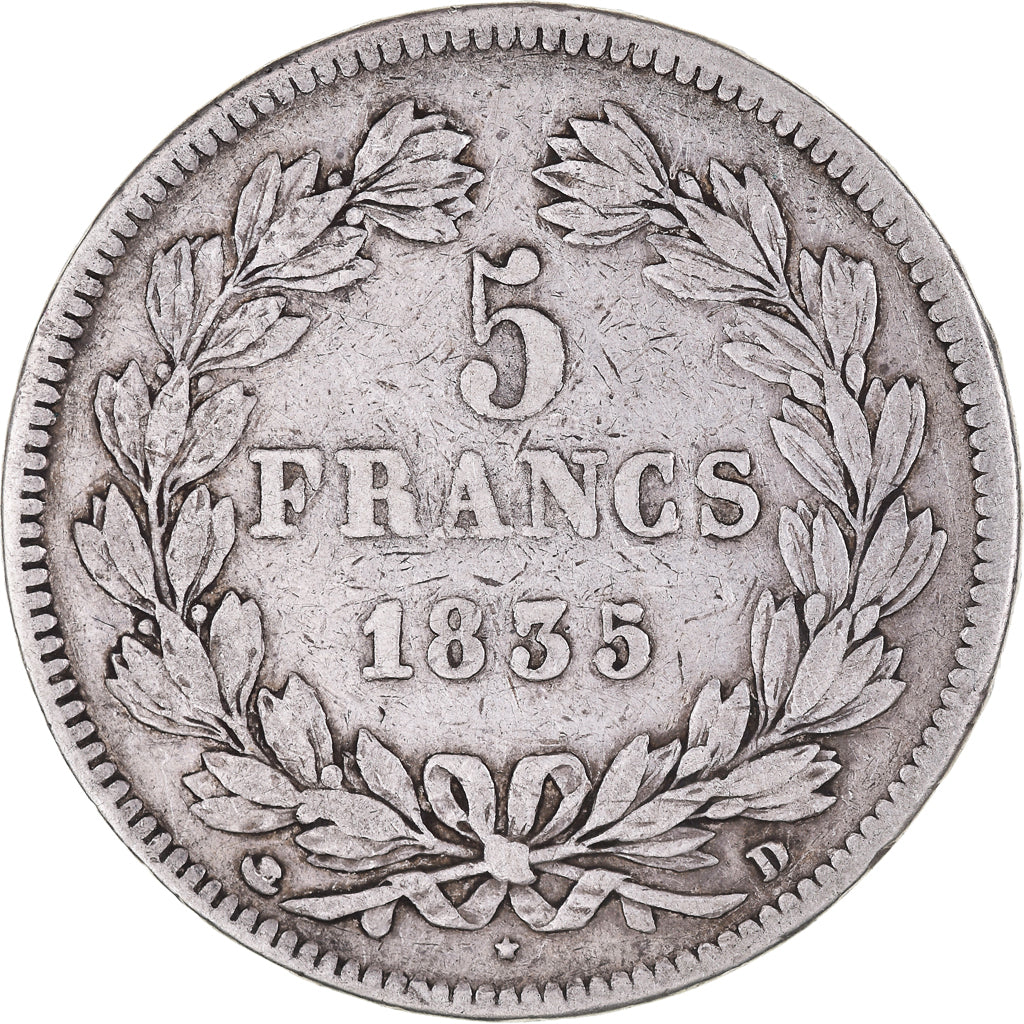 Coin, France, Louis-Philippe, 5 Francs, 1835, Lyon, VF(30-35), Silver, KM:749.4