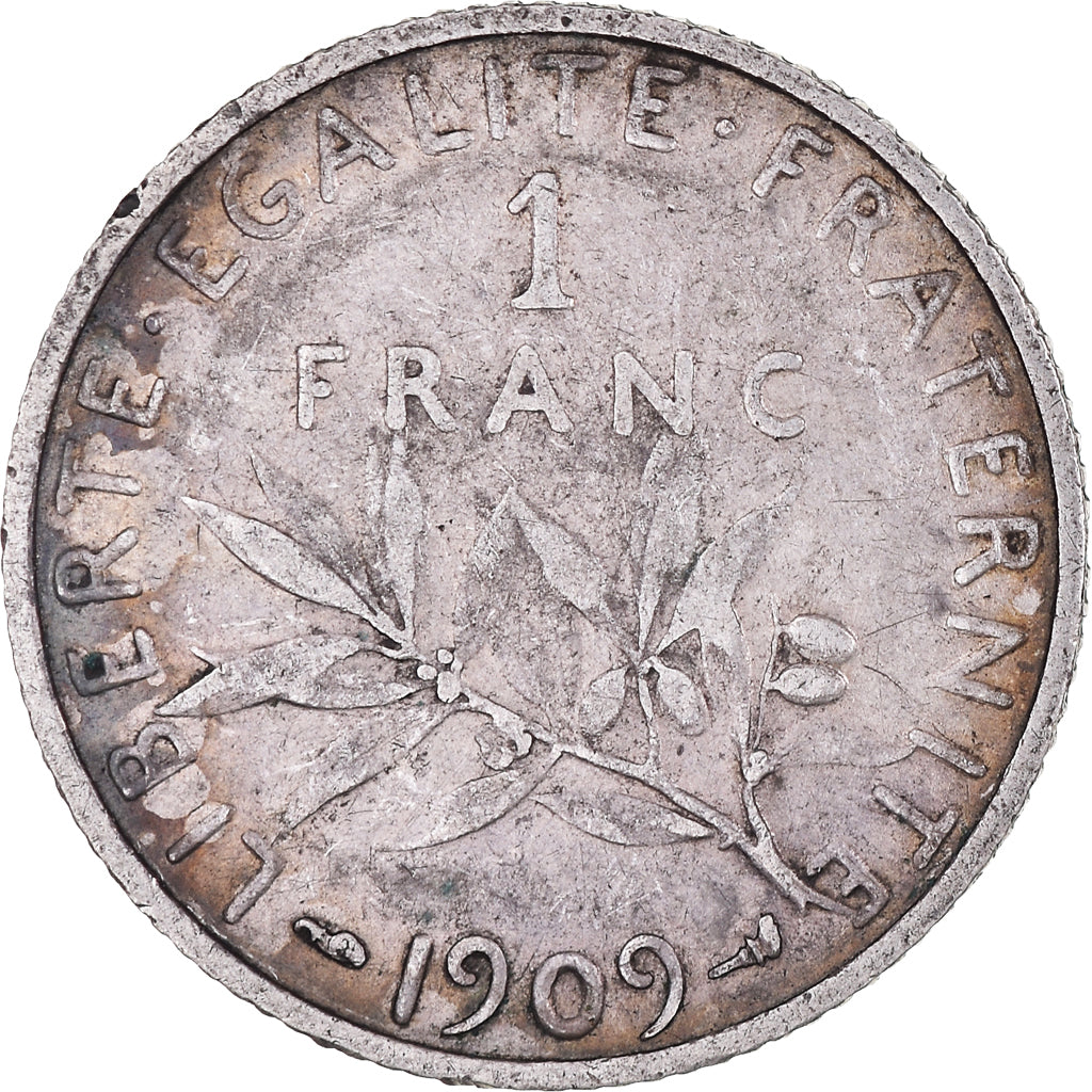 Coin, France, Semeuse, Franc, 1909, Paris, VF(30-35), Silver, KM:844.1