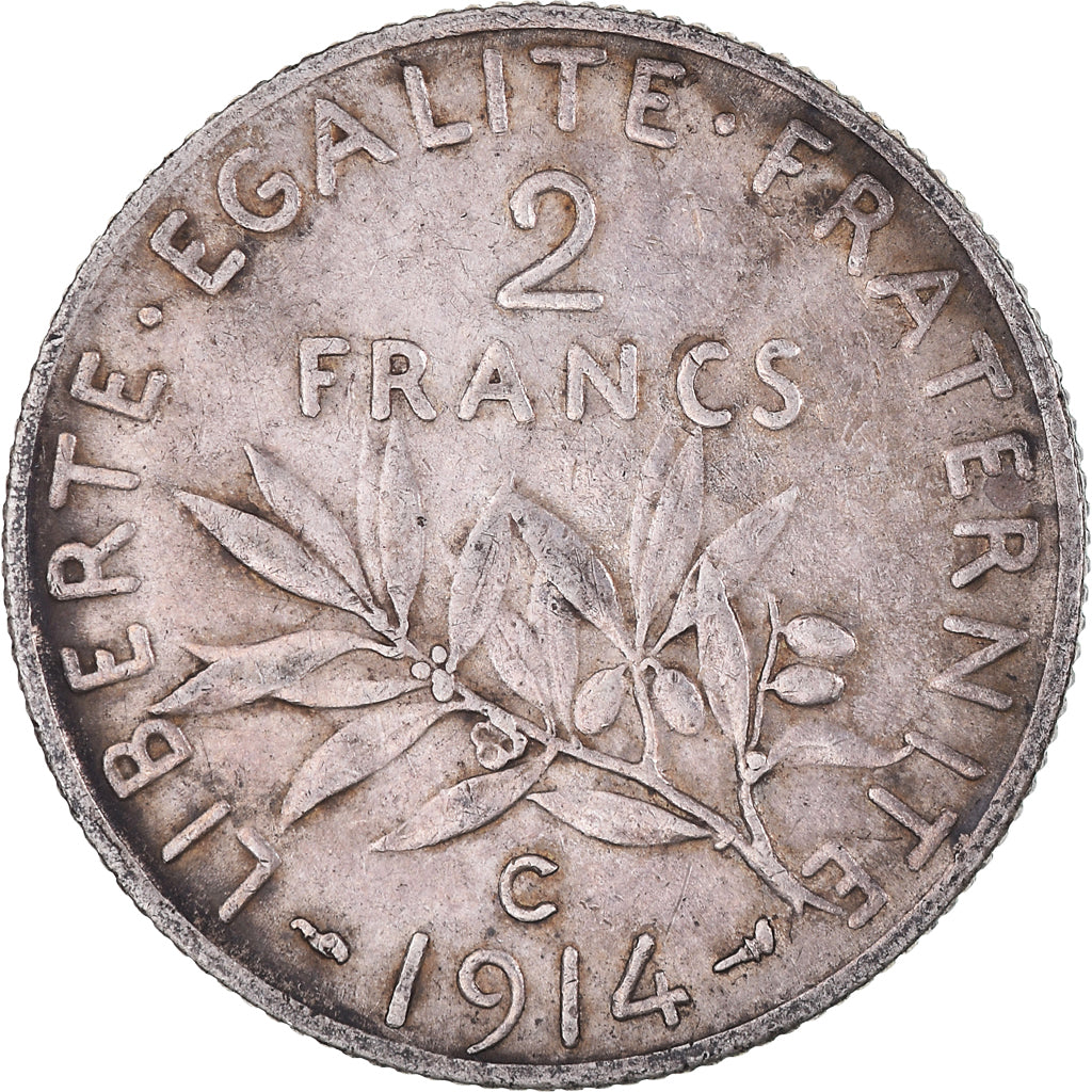 Munten, Frankrijk, Semeuse, 2 Francs, 1914, Castelsarrasin, ZF+, Zilver