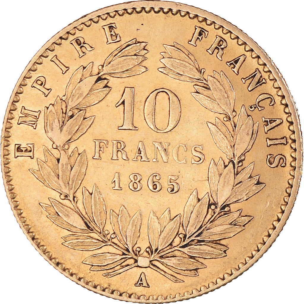 Munten, Frankrijk, Napoleon III, 10 Francs, 1865, Paris, ZF+, Goud, KM:800.1