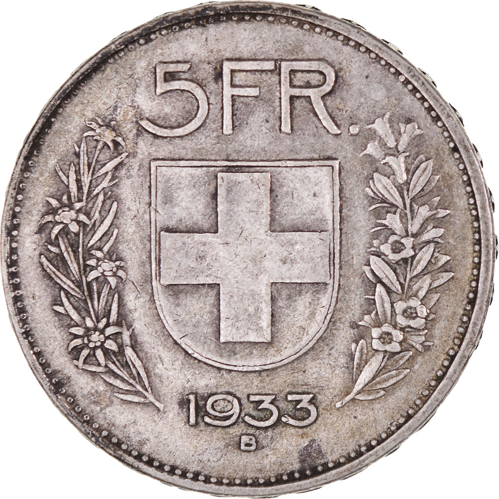 Coin, Switzerland, 5 Francs, 1933, Bern, VF(30-35), Silver, KM:40