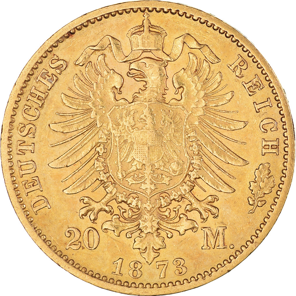Coin, German States, PRUSSIA, Wilhelm I, 20 Mark, 1873, Hannover, AU(50-53)