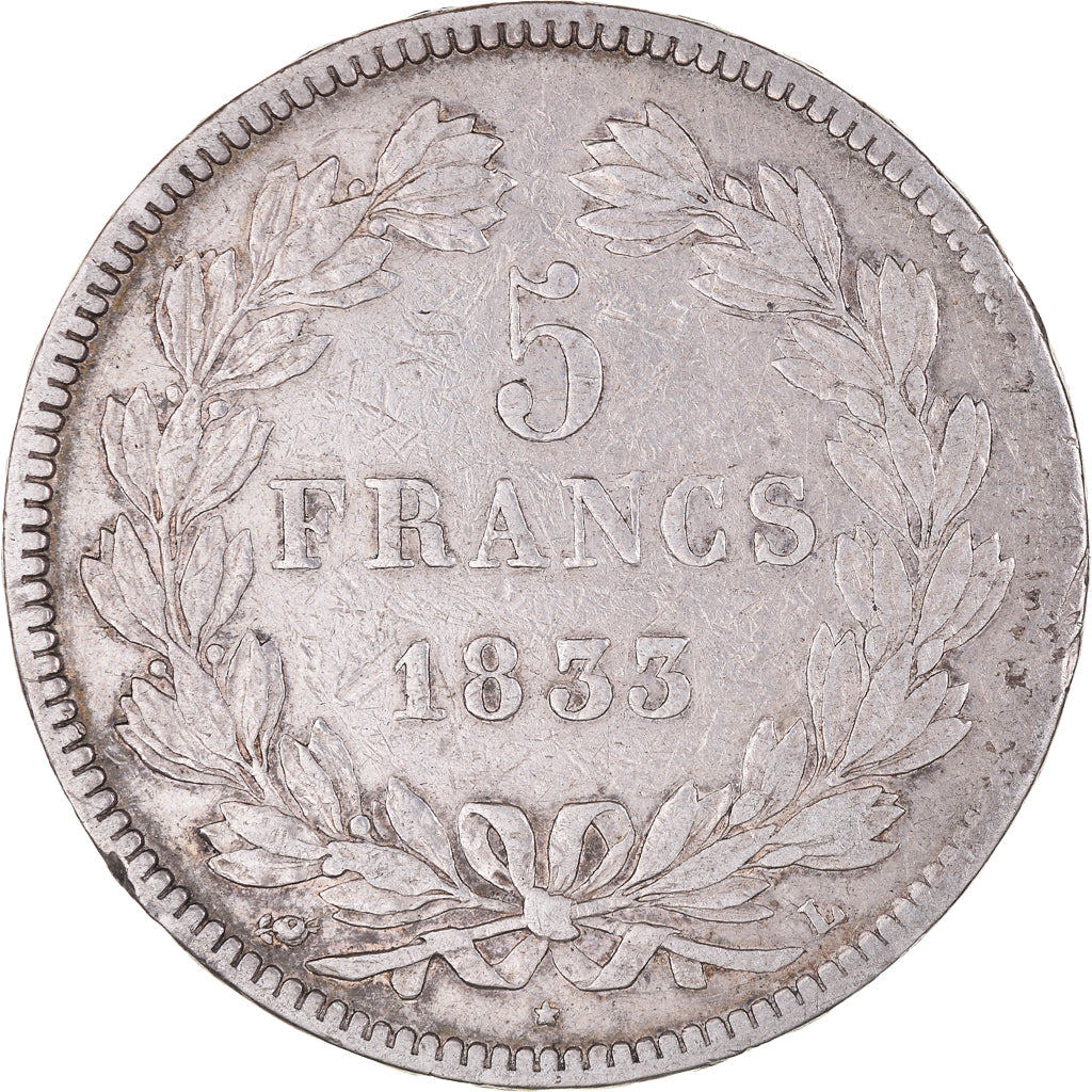 Münze, Frankreich, Louis-Philippe, 5 Francs, 1833, Bayonne, S+, Silber