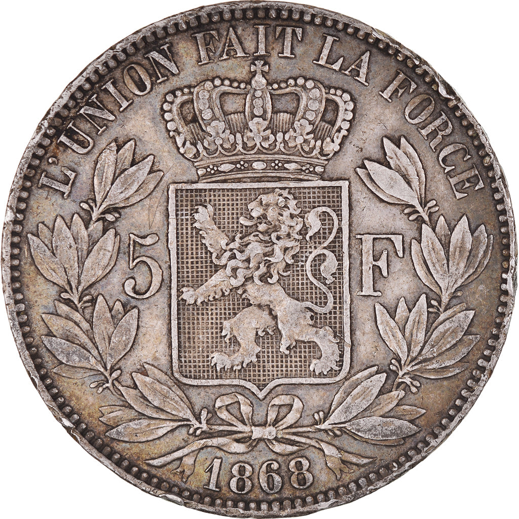 Coin, Belgium, Leopold II, 5 Francs, 5 Frank, 1868, EF(40-45), Silver, KM:24