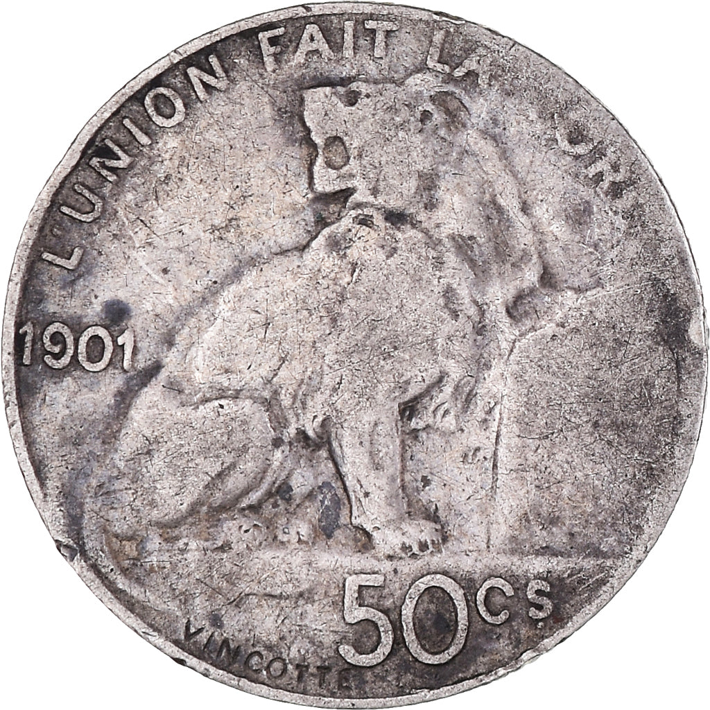 Coin, Belgium, Leopold II, 50 Centimes, 1901, Brussels, VF(30-35), Silver, KM:51