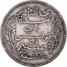 Coin, Tunisia, Muhammad al-Nasir Bey, 50 Centimes, 1916, Paris, EF(40-45)