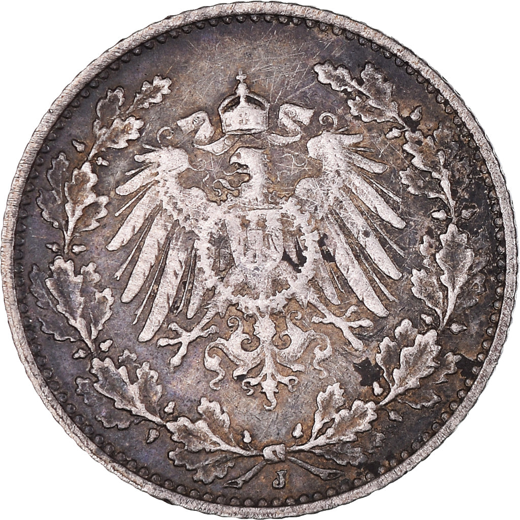 Coin, GERMANY - EMPIRE, 1/2 Mark, 1909, Munich, AU(50-53), Silver, KM:17