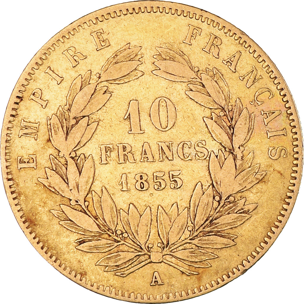 Coin, France, Napoleon III, 10 Francs, 1855, Paris, VF(30-35), Gold, KM:784.3