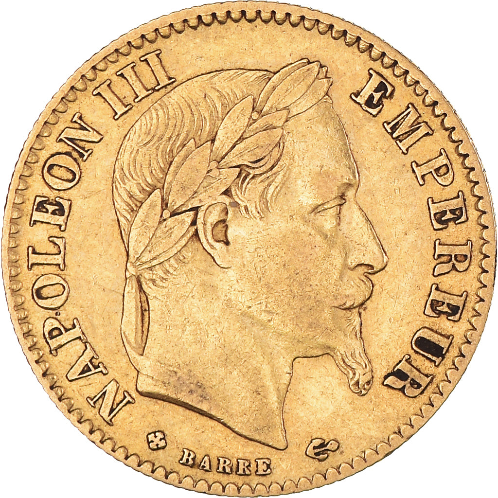 Moeda, França, Napoleon III, 10 Francs, 1865, Strasbourg, EF(40-45), Dourado