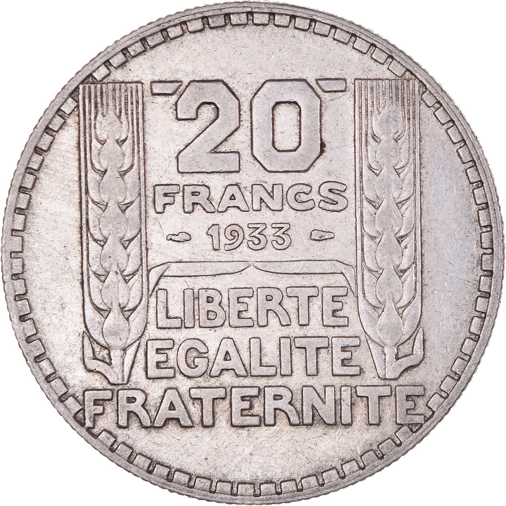 Moneta, Francia, Turin, 20 Francs, 1933, Paris, Rameaux courts, BB+, Argento
