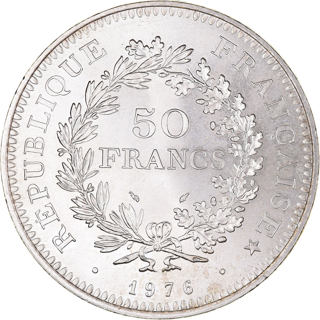 Coin, France, Hercule, 50 Francs, 1976, Paris, MS(60-62), Silver, KM:941.1