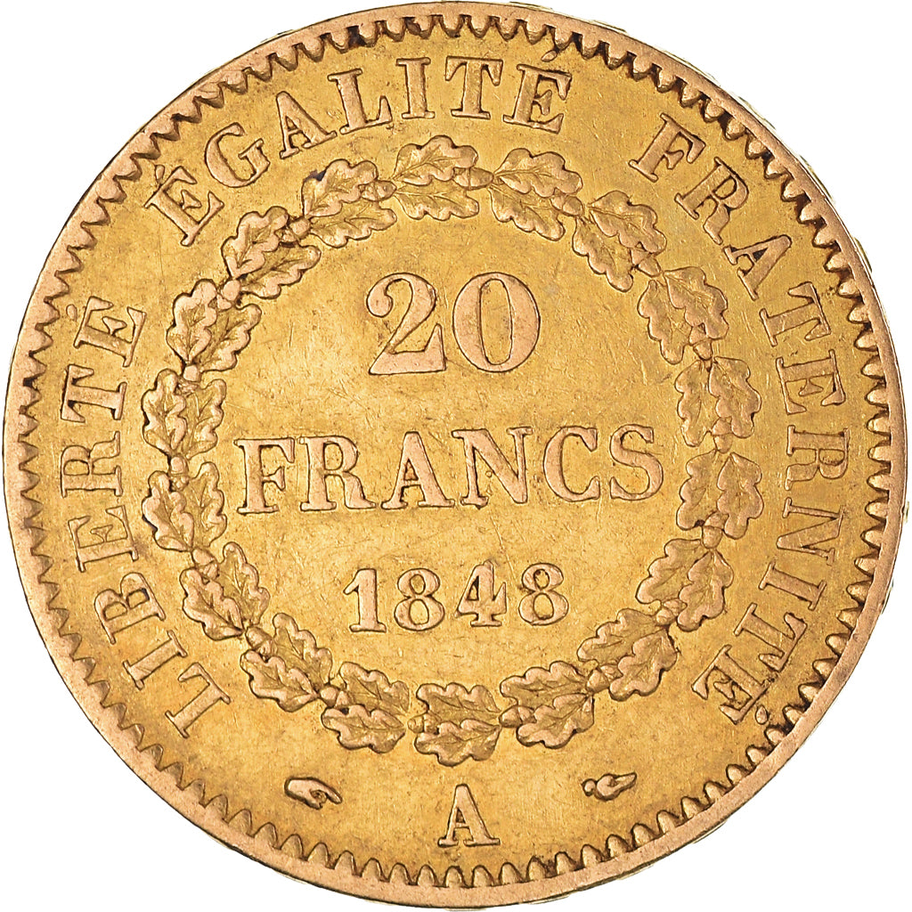 Moneta, Francja, Génie, 20 Francs, 1848, Paris, EF(40-45), Złoto, KM:757