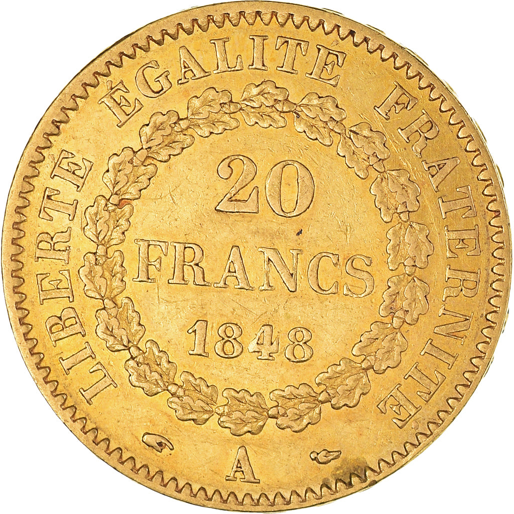 Munten, Frankrijk, Génie, 20 Francs, 1848, Paris, PR, Goud, KM:757