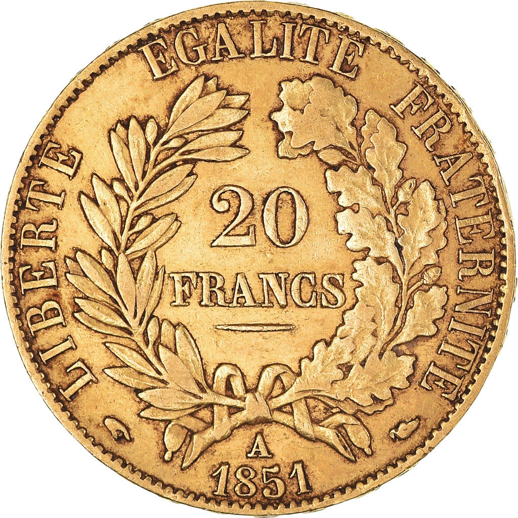 Moeda, França, Cérès, 20 Francs, 1851, Paris, EF(40-45), Dourado, KM:762