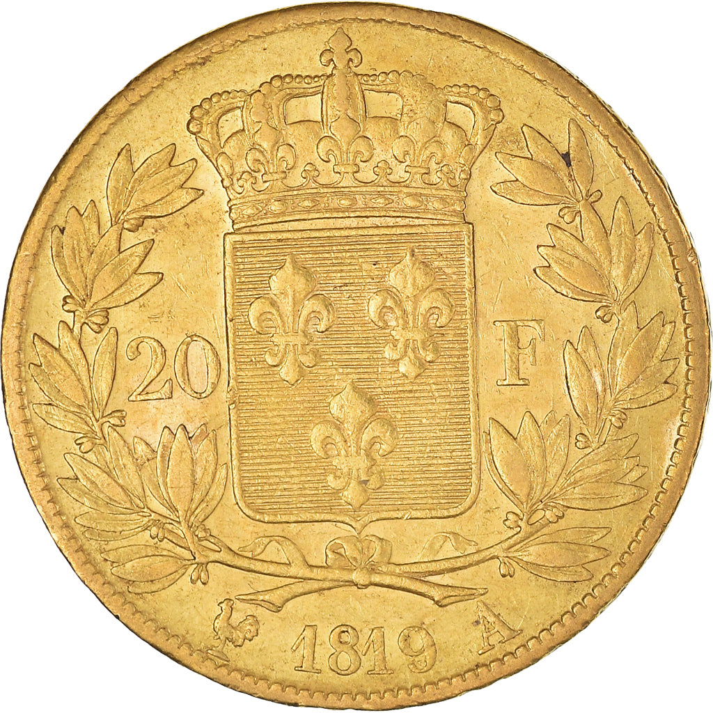 Moeda, França, Louis XVIII, 20 Francs, 1819, Paris, EF(40-45), Dourado