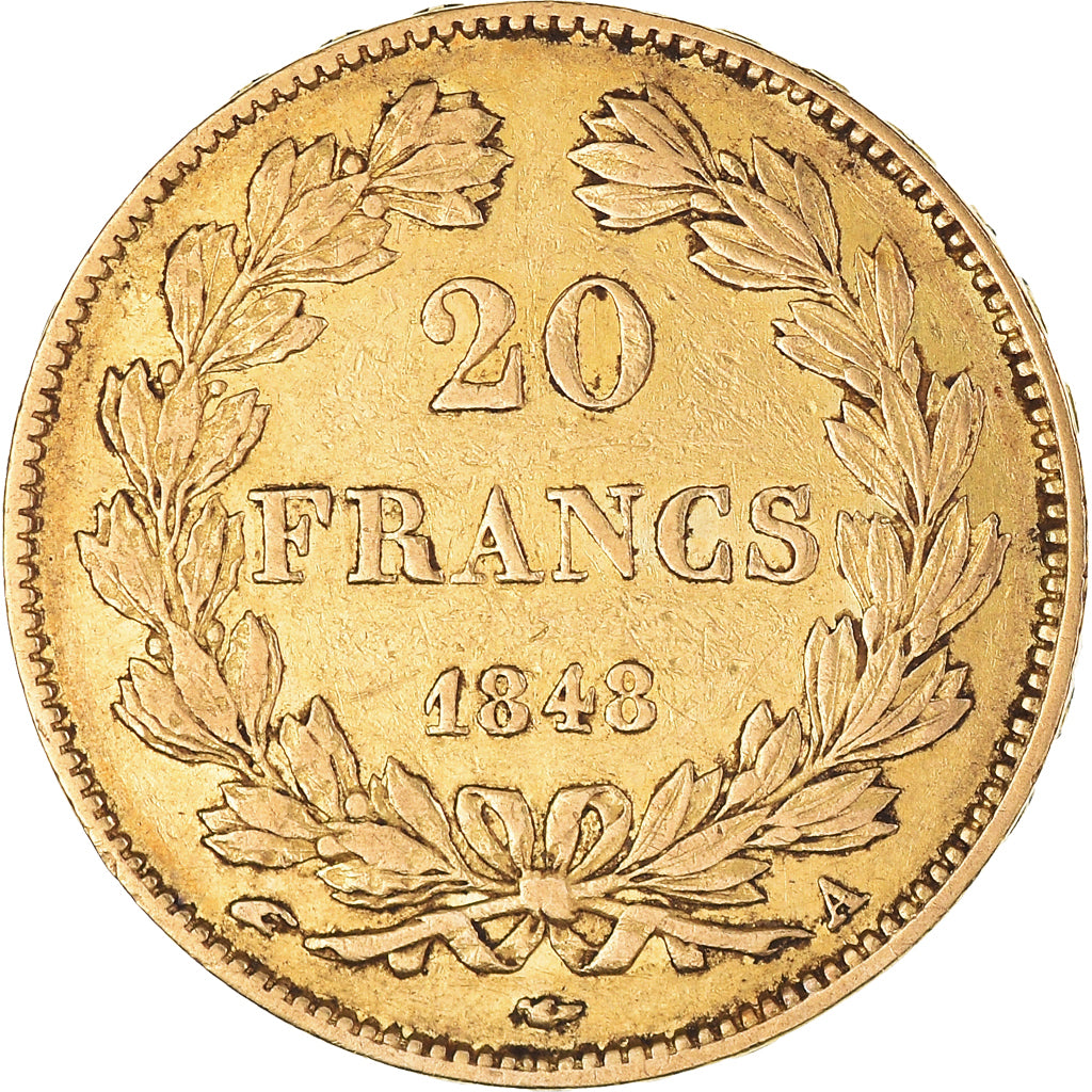 Moeda, França, Louis-Philippe, 20 Francs, 1848, Paris, EF(40-45), Dourado