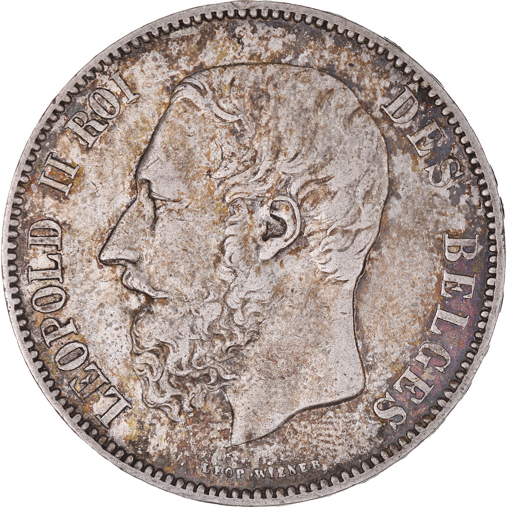 Moeda, Bélgica, Leopold II, 5 Francs, 5 Frank, 1876, EF(40-45), Prata, KM:24