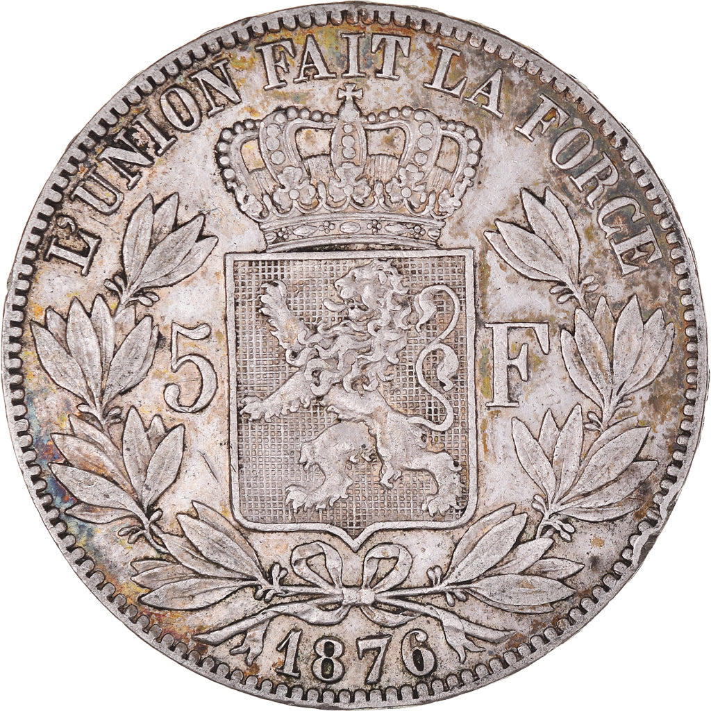 Moeda, Bélgica, Leopold II, 5 Francs, 5 Frank, 1876, EF(40-45), Prata, KM:24