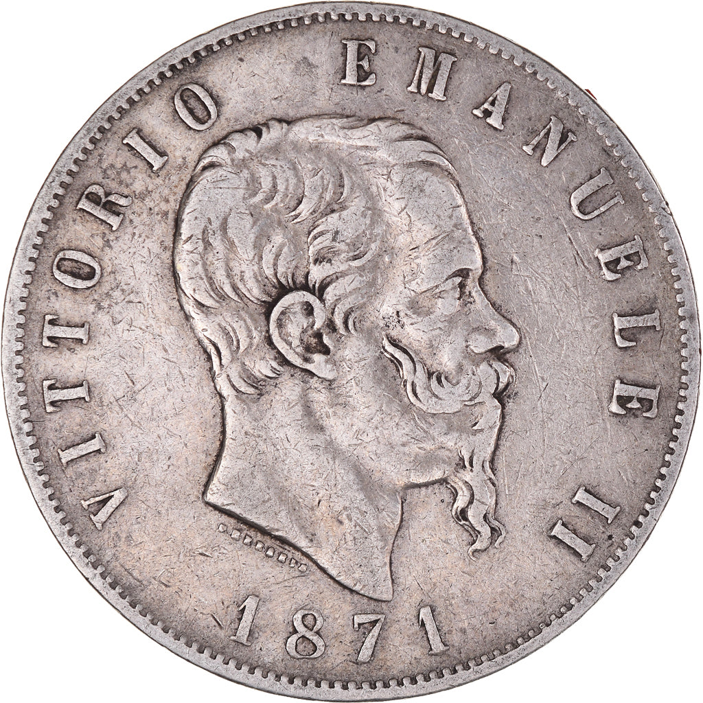 Coin, Italy, Vittorio Emanuele II, 5 Lire, 1871, Milan, EF(40-45), Silver