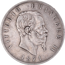 Coin, Italy, Vittorio Emanuele II, 5 Lire, 1871, Milan, EF(40-45), Silver