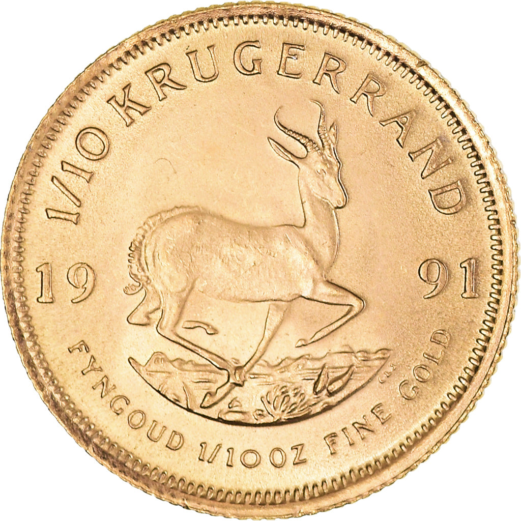 South Africa, 1/10 Krugerrand, 1991, MS(60-62), Gold