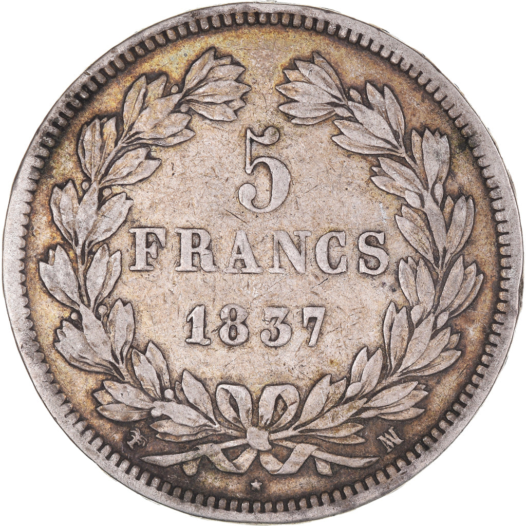 Monnaie, France, Louis-Philippe, 5 Francs, 1837, Marseille, TB+, Argent