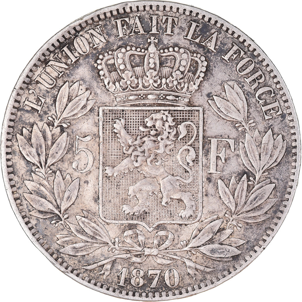 Moneta, Belgio, Leopold II, 5 Francs, 5 Frank, 1870, Brussels, BB, Argento