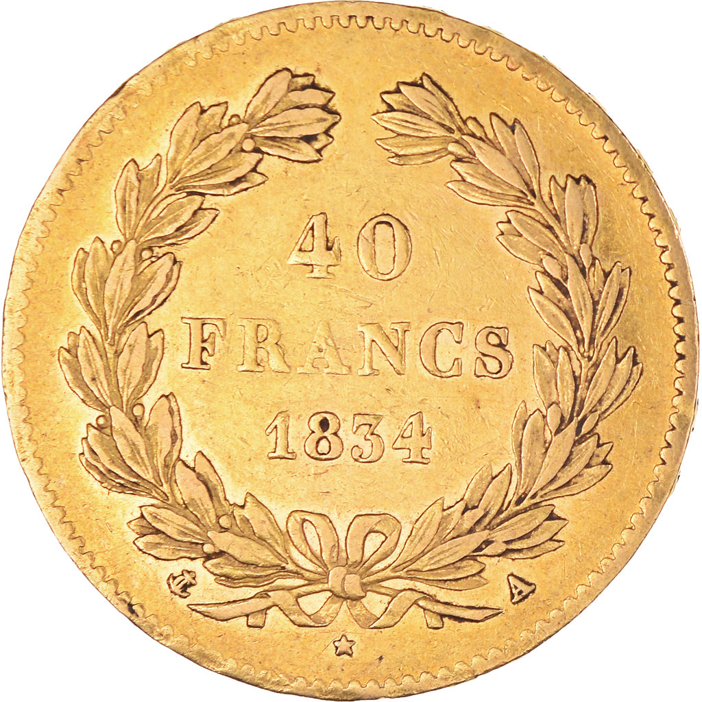 Coin, France, Louis-Philippe, 40 Francs, 1834, Paris, AU(50-53), Gold, KM:747.1