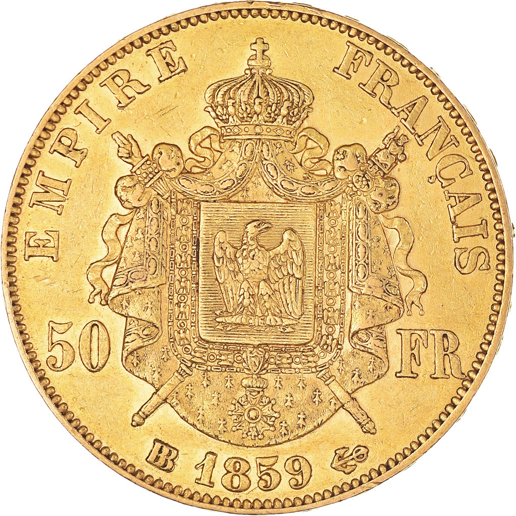 Moneda, Francia, Napoleon III, Napoléon III, 50 Francs, 1859, Strasbourg, MBC+