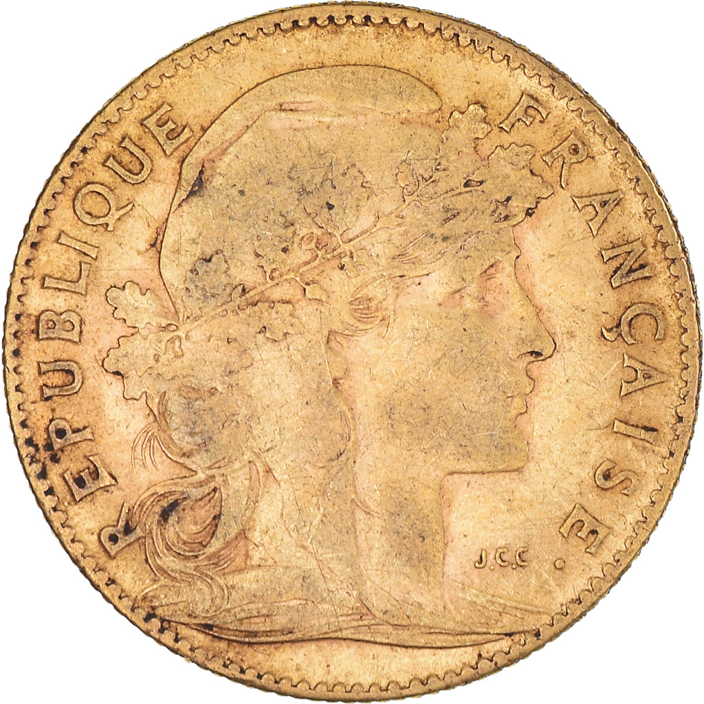 Moneda, Francia, Marianne, 10 Francs, 1907, Paris, MBC, Oro, KM:846