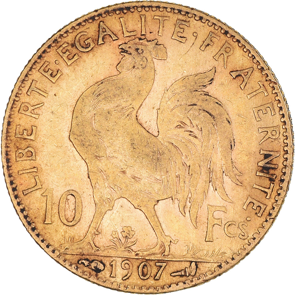 Moneda, Francia, Marianne, 10 Francs, 1907, Paris, MBC, Oro, KM:846