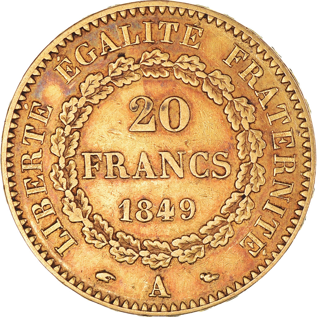 Moneda, Francia, Cérès, 20 Francs, 1849, Paris, MBC+, Oro, KM:762