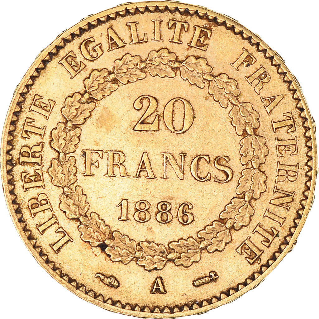 Moneta, Francja, Génie, 20 Francs, 1886, Paris, AU(55-58), Złoto, KM:825