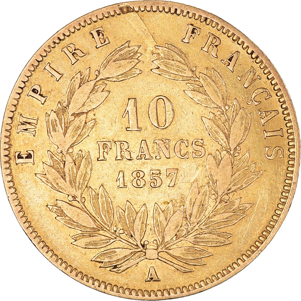 Munten, Frankrijk, Napoleon III, 10 Francs, 1857, Paris, ZF, Goud, KM:784.3