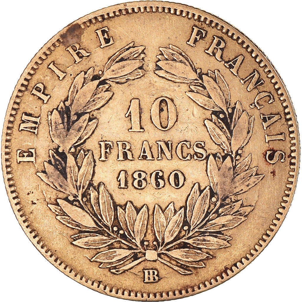 Coin, France, Napoleon III, 10 Francs, 1860, Strasbourg, EF(40-45), Gold