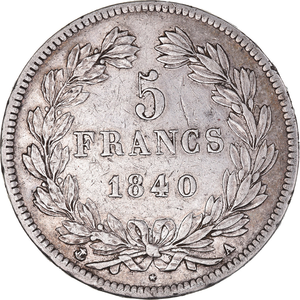 Moeda, França, Louis-Philippe, 5 Francs, 1840, Paris, VF(30-35), Prata