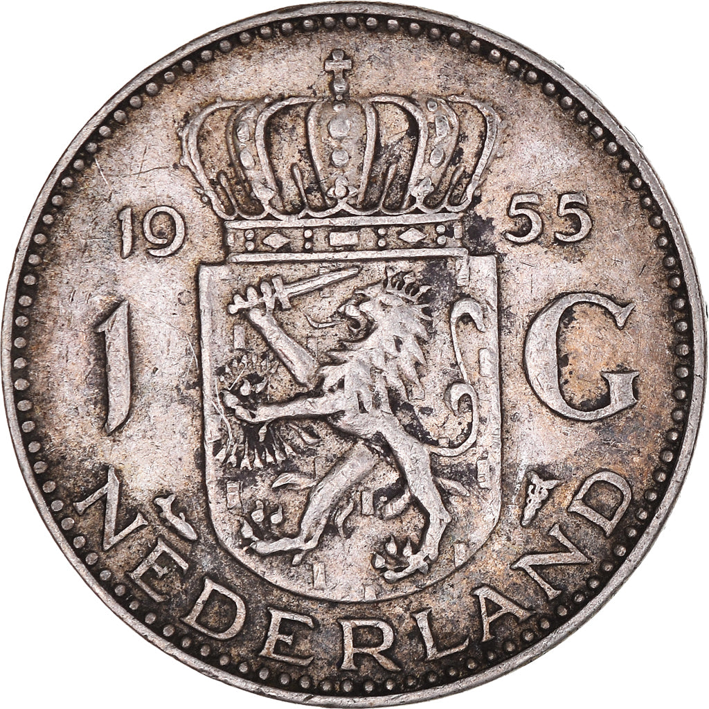 Coin, Netherlands, Juliana, Gulden, 1955, VF(30-35), Silver, KM:184