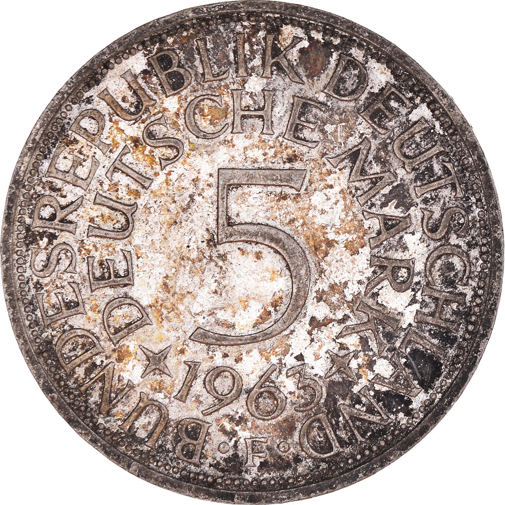 Coin, GERMANY - FEDERAL REPUBLIC, 5 Mark, 1963, Stuttgart, AU(50-53), Silver