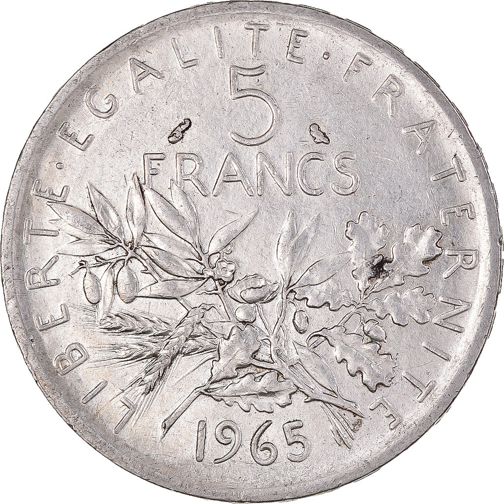 Munten, Frankrijk, Semeuse, 5 Francs, 1965, ZF+, Zilver, KM:926, Gadoury:770