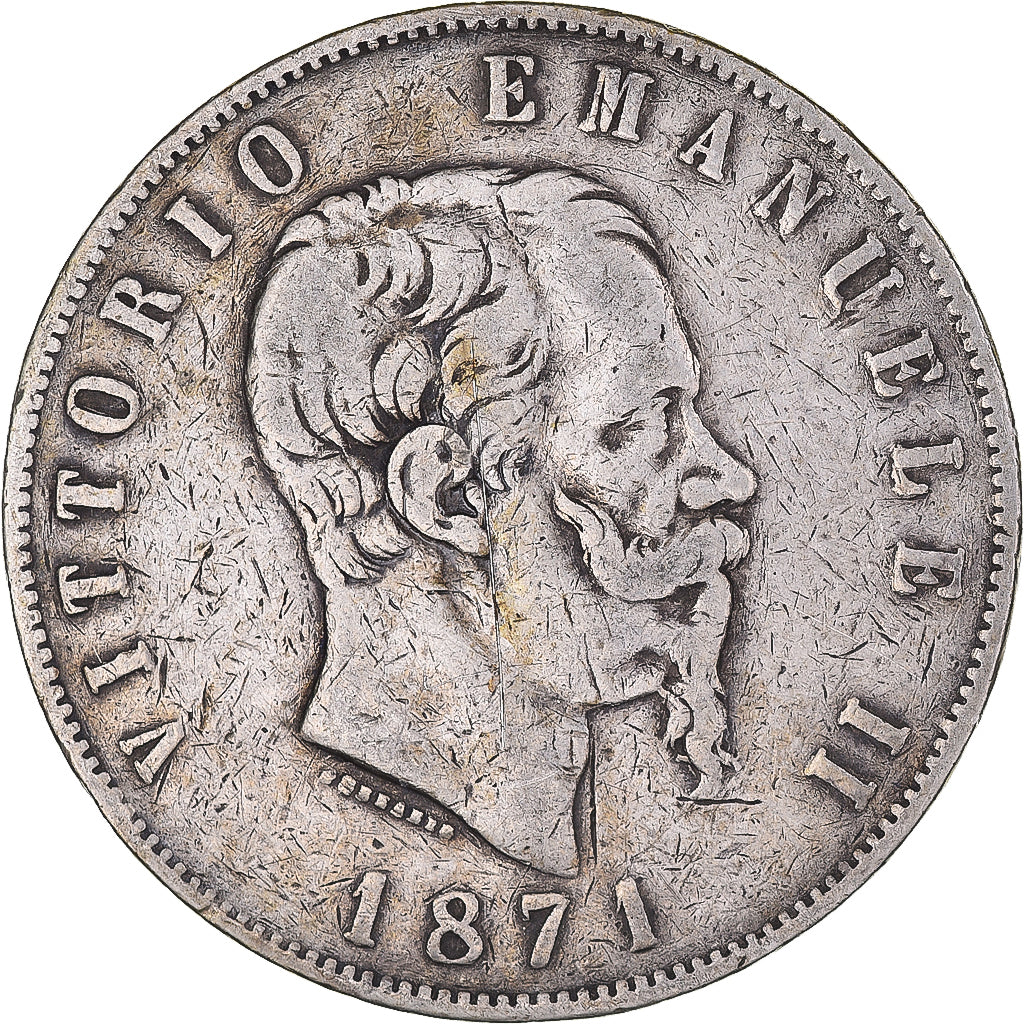 Monnaie, Italie, Vittorio Emanuele II, 5 Lire, 1871, Milan, TB+, Argent, KM:8.3