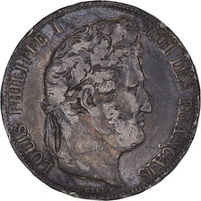 Moeda, França, Louis-Philippe, 5 Francs, 1844, Paris, VF(30-35), Prata
