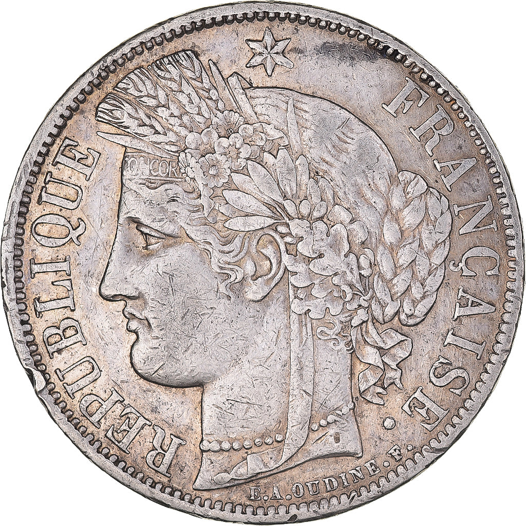 Moneda, Francia, Cérès, 5 Francs, 1870, Bordeaux, BC+, Plata, KM:818.2
