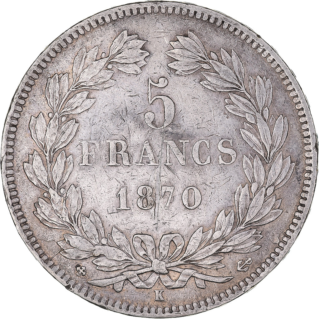 Moneda, Francia, Cérès, 5 Francs, 1870, Bordeaux, BC+, Plata, KM:818.2