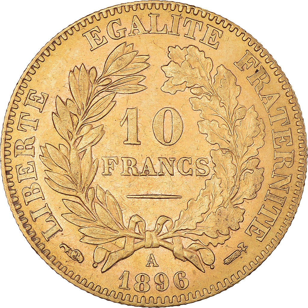 Moeda, França, Cérès, 10 Francs, 1896, Paris, AU(50-53), Dourado, KM:830