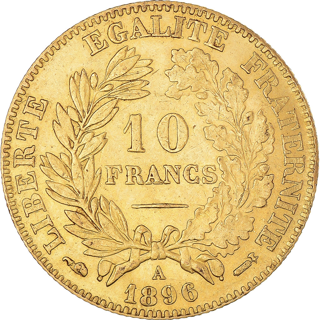 Moneta, Francia, Cérès, 10 Francs, 1896, Paris, BB+, Oro, KM:830, Gadoury:1016
