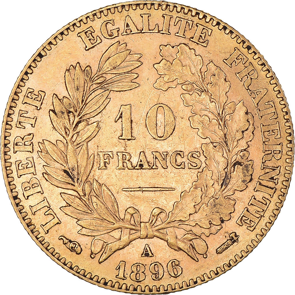 Moneda, Francia, Cérès, 10 Francs, 1896, Paris, MBC+, Oro, KM:830